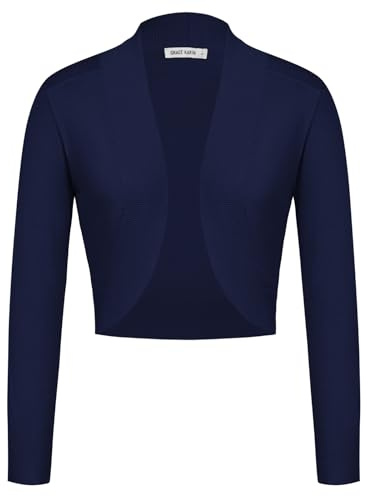 GRACE KARIN Ladies Casual Cropped Cardigan Boleros Long Sleeve Open Front Shrug for Dresses Navy M