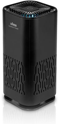 Ufesa Comfort Travel Luftreiniger mit negativen Ionen und Aktivkohle, ultra-leise ≤20 dB, Nachtlicht, USB, niedriger Verbrauch 1W, Bereich ≤10m², ideal für Auto und kleine Räume, Schwarz