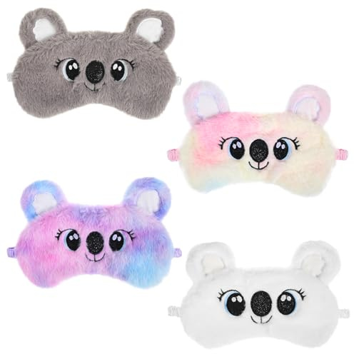 Oruola 4 st ögonmasker för barn för sömn, koala sovmask, bekväma sovmasker plysch ögonbindel satin rygg fuskpäls