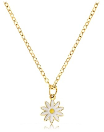 Tillverkad av Nami filigranhalsband damer guld med hänge hjärta blomma eller klöver av kirurgiskt rostfritt stål 40 + 5 cm guldsmycken vattentäta smycken vänskapskedja, Anpassbar, Rostfritt stål