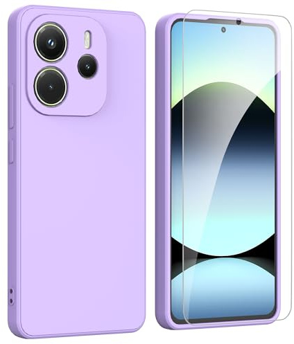 ARRYNN Coque pour Xiaomi Redmi Note 14 4G avec Protection écran en Verre trempé,Etui de Protection Redmi Note 14 Antichoc Housse Ultra Premium TPU Silicone Liquide Case - Violet
