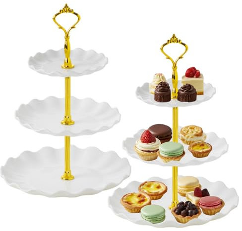 3 Tier Cake Stand, 2 Pcs Cake Display Stands with New Crown Fittings, Fruit Dessert Serving Tray Stands Perfect for Wedding Birthday Graduation Afternoon Tea Party (D15,20,25cm)