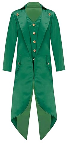 Lpdshaa Kids Boys Renaissance Steampunk Costumes Long Sleeve Tailcoat Retro Gold Buttons Victorian Jacket Dark Green 9-10 Years