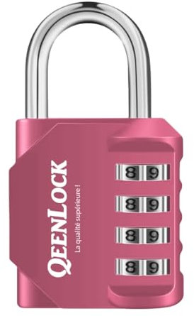 QEENLOCK Cadenas 4 chiffres, Cadenas à Code Pour Casier Vestiaire Sport, Collège, Scolaire, Cadenas avec Code Extérieur Pour Portail, Abri de Jardin, Couleur rose