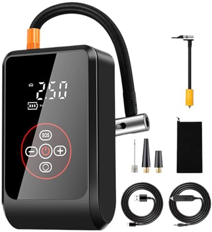 Air Compressor, Cordless Tire Inflator, 5.71x3.35x1.97 Inches Electric Rechargeable Pump, Auto Shut-Off Function, Led Display Screen for Car, Motorcycle, Bike, Ball, Camping