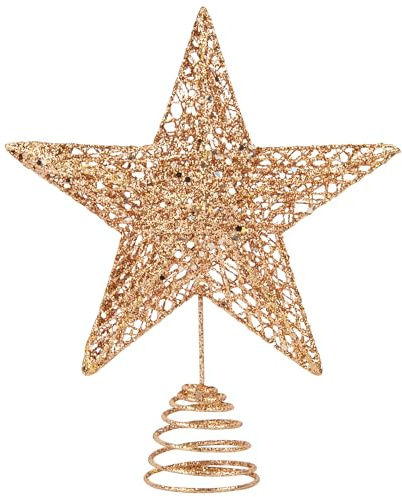 KEYIDO Champagne Tree Star Christmas Tree Topper Metal Christmas Tree Star Topper for Xmas Tree Topper Ornaments Christmas Home Decoration H 20cm/8Inch W 25cm/10Inch