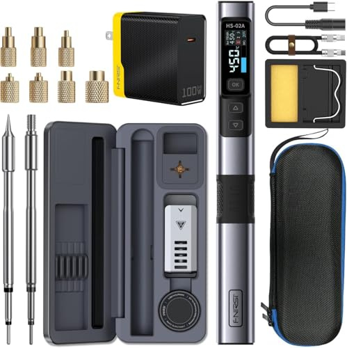 FNIRSI HS02 100W Corded Heat Set Insert Tool & Soldering Iron Kit for 3D Printer, Plastic, Portable Electronics Repair, 3S Fast Heating, 3 Preset Temps, with M2-M8 Threaded Brass Insert Nuts & Tips