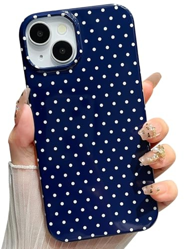 Jmltech for iPhone 14 Case Polka Dot Phone Cases Aesthetic Design Trendy Simple Case Slim Shockproof Protective Cover Navy Blue