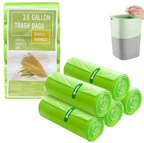 Sacchetti per la spazzatura da 5 litri, 200 sacchetti biodegradabili per rifiuti alimentari, resistenti, compostabili, biodegradabili, antigoccia, per cucina, bagno, giardino, ufficio, 45 x 50 cm