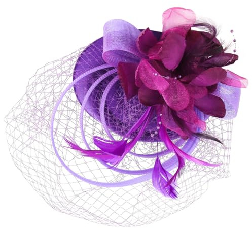 Cabilock Fascinator Copricapo in Piume Porpora Elegante e Romantico in Abs e Nailon, Accessorio Chioma da Donna per Tea Party e Performance Sul Palco