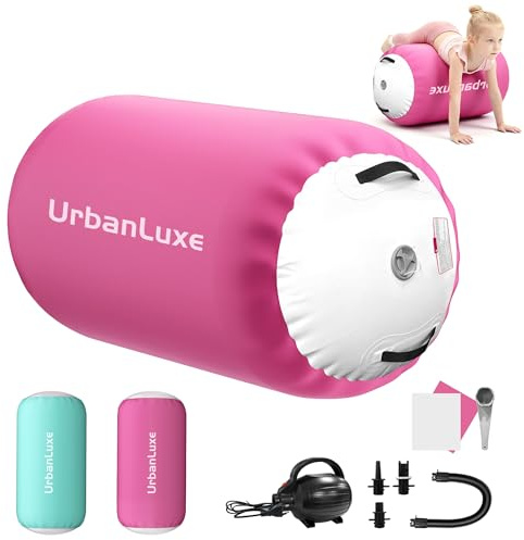 UrbanLuxe Gymnastics Air Roller Inflatable Tumbling, Air Roll Barrel Tumble with Electric Air Pump, for Gymnastics, Balance Training, Backbend Training, 120 * 75cm, Pink