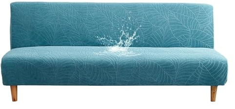 Lövmönstrat Futonöverdrag, Vattenavvisande Stretchöverdrag For Bäddsoffor(Blue,Large)
