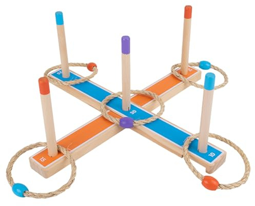 Träring kastspel – trä, 40 cm, quoits trädgårdsspel set, klassiska utomhusring kastspel | kastspel för barn, vuxna, trädgård, trädgård