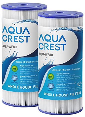 AQUA CREST FXHSC Whole House Water Filter, Replacement for GE® FXHSC, GXWH40L, GXWH35F, American Plumber W50PEHD, W10-PR, Culligan® R50-BBSA, 5 Micron 10 x 4.5, High Flow Sediment Filters, Pack of 2