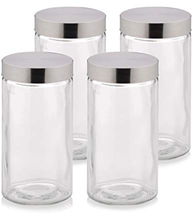 kela Glas Vorratsdosen mit Deckel BERA, 4 Stück, Vorratsglas 1,7 L, Vorratsgläser Set rund, Glasbehälter mit Deckel