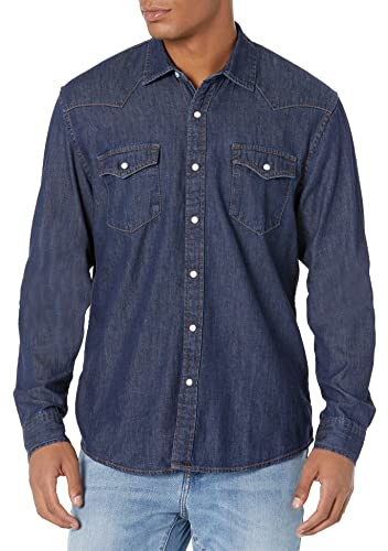 Amazon Essentials mäns normal passform långärmad denimskjorta, sköljd, small