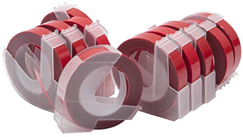 vhbw 10x cinta de estampación 3D de escritura compatible con Dymo | 1535,, 1540, 1550, 1570, 1575, 1745 impresora etiquetas 3m x 9 mm blanco a rojo