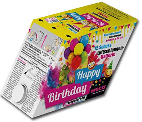 Happy Birthday Tagesfeuerwerks-Batterie mit bunten Luftschlangen