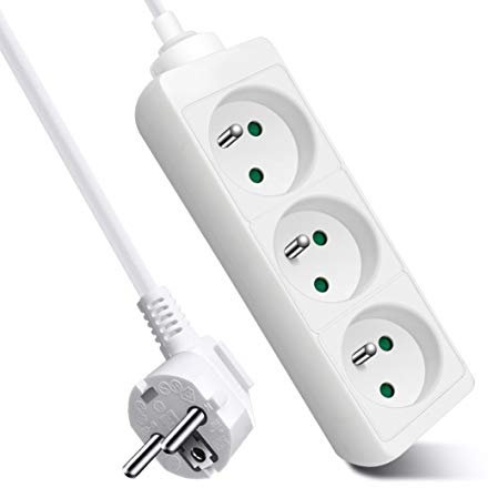 Rallonge multiprise, Extrastar Bloc 3 Prises 2P+T 16 A, Multiprise Electrique pour la Maison Le Bureau ou la Cuisine, Blanche