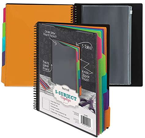 Samsill Spiral Folder Organizer - 5 Dividers & 10 Pockets with Zipper Pouch, Multi Pocket Color Cordinated Folder Binder with Customizable Tabs, Document Organizer (Fashion)