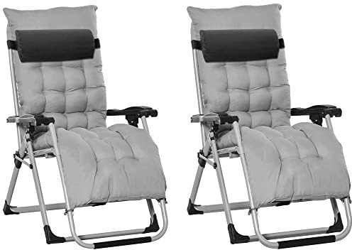 Outsunny Reclining Zero Gravity Chair Folding Metal Frame 2pcs Light Grey