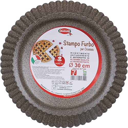 Graziano, Stampo Furbo per Crostata, Realizzato in Acciaio al Carbonio e Dotato di Rivestimento Antiaderente, Ideale per Realizzare Crostate Dolci e Salate, Colore Nero, ø 30 cm altezza 3,5 cm