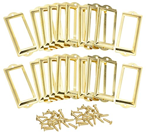sourcing map Metall-Etikettenhalter, 83 x 30 mm, 20 Stück, für Datei, Namenskarten, Etikettenhalter, Rahmen für Büro, Bibliothek, Schubladen, Schränke, Regale, goldfarben