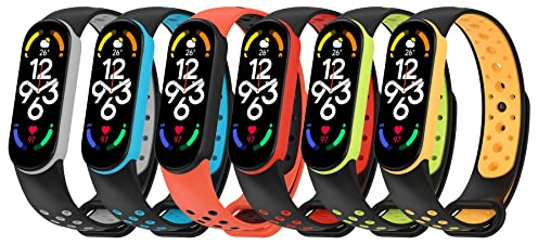 CHULN 6 Stücks Armband Kompatibel für Xiaomi Mi Band 7/Xiaomi Mi Band 6/Xiaomi Mi Band 5/Amazfit Band 5, Wasserdicht Sport Soft Silikon Smart Ersatzbänder für Xiaomi Mi Band 7/6/5