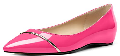 Elashe Women's Ballet Flats Slip On Pumps Flats Poinnted Toe Shoes Sexy Hot-Pink EU39