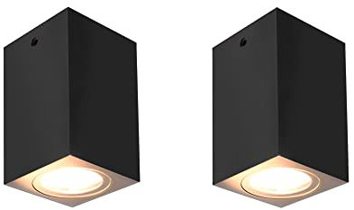 FUDESY 2Pcs Surface Mounted Downlight, GU10 Waterproof Modern Ceiling Spotlights Indoor Outdoor, Matte Black Square Ceiling Wall Spot Light for Hallway, Kitchen, Bedroom, Living Room