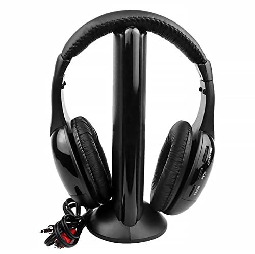 Auriculares de televisión inalámbricos JTWEB 5 en 1 con transmisor de RF 2.4G cómodo sobre los auriculares para los oídos con el adaptador Y-Adapter FM Radio Web Chat Monitoreo para la computadora vie