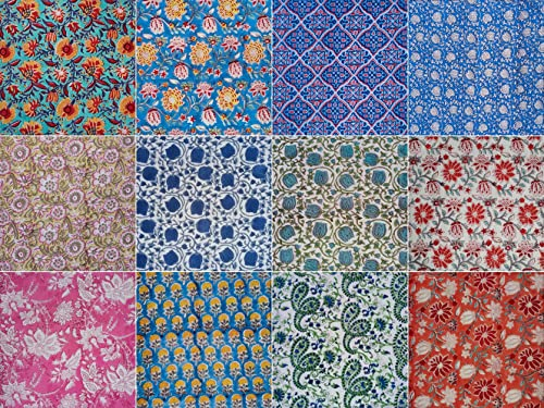 Cloth Napkins Set of 12 – Cotton Floral Dinner Napkins for Table | Reusable Indian Block Print Washable Napkins for Wedding, Party, Boho Decor (Multi Color 1) (16X16 Inches)