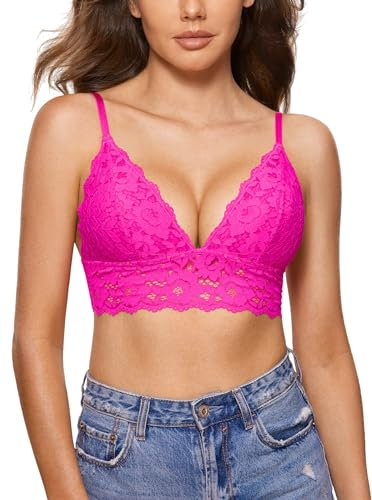 DOBREVA Femme Soutien-Gorge Dentelle Coussinet Amovible Bralette sans Armature Rose Pailleté M