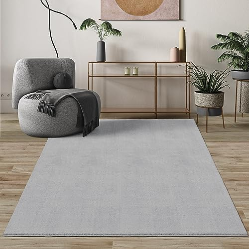 Mia's Teppiche Comfort, Alfombra Moderna de Pelo Corto y Suave, Antideslizante, Lavable hasta 30 Grados, súper Suave, Aspecto de Piel, Gris, 80 x 150 cm
