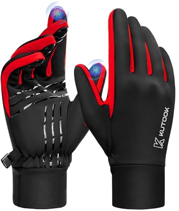 KUTOOK Winddichte Handschuhe Winter Herren Laufhandschuhe Warme Thermo Winterhandschuhe mit 2 Touchscreen Finger Wandern Joggen Laufen Bike Outdoor Sport Gloves Rot 2XL