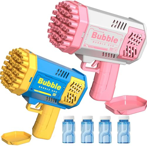Pistola de pompas de jabón para niños, 2 unidades de 40 agujeros, pistola de burbujas con 4 botellas de líquido de burbujas de jabón, regalo de juguete para niños de 4 a 8 años