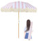 Rosa Streifen Strandschirm UV Schutz 200cm Boho Sonnenschirm Mit Fransen Neigbar Gartenschirm Balkonschirm 32mm Stange Terrassenschirm Tragbar Marktschirm Mit Tasche Ideal Für Den Garten