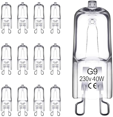 PosyLane 12 Pcs G9 Halogen Light Bulbs 230V 40W 2800K 600LM Dimmable Capsule Bulbs, No Flickering Energy Saving Halogen-Oven-Lamp for Table/Ceiling Lights Nightlights(Warm White)