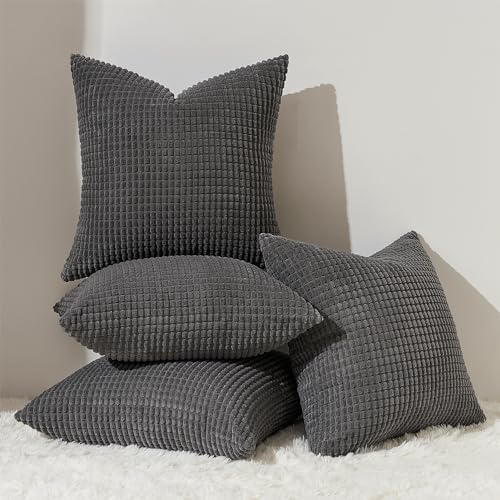 Topfinel Kissenbezug 40x40 Dunkelgrau Anthrazit 4er Set Cord körnig Kissenbezüge Kissenhülle Dekokissenbezug Sofakissen Couchkissen für Sofa Schlafzimmer Wohnzimmer Balkon Kinder flauschig