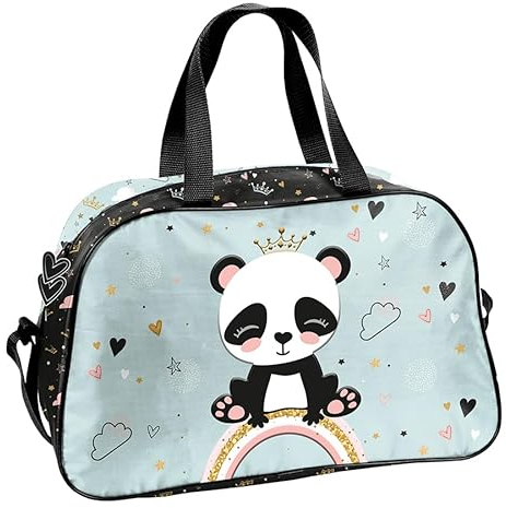PASO Sporttasche für Schwimmbad und Schule mit Panda Motiv für Jungen - Schwimmtasche mit verstellbarem Gurt und Zwei Griffen - Reisetasche für Kinder - Kindersporttasche - Trainingstasche