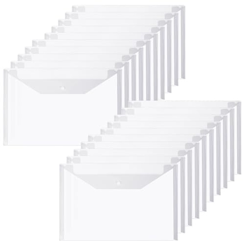 Vicloon Carpetas Para Archivo, 20Pcs Carpetas de Plástico A4 Bolsas de Documentos con Botón para Documentos, Certificados, Recibos, Oficina y Escolar