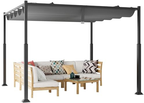 COSTWAY Cenador de Barbacoa 310 x 310 CM, Carpa Barbacoa con Dosel Retráctil, Estructura de Metal, Pergolas de Jardin Terraza Exterior