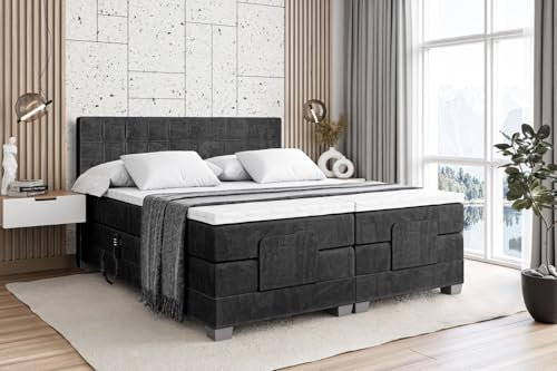 ALTDECOR Boxspringbett elektrisch verstellbar mit 2 Matratzen H4/Taschenfederung + Topper (4 cm hoch), Polsterbett mit Kopfteil, Bett, Doppelbett OSTO EL 160 x 200 Schwarz Casablanca