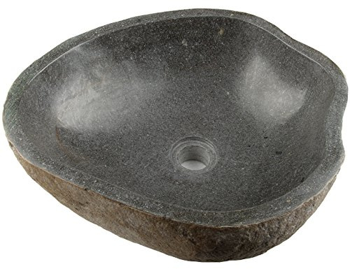 Naturstein Hand-Waschbecken Aufsatzwaschbecken Vulkanstein Andesit Findling grau 50 x (10-12) x 50 cm, Gewicht: 25-30 kg