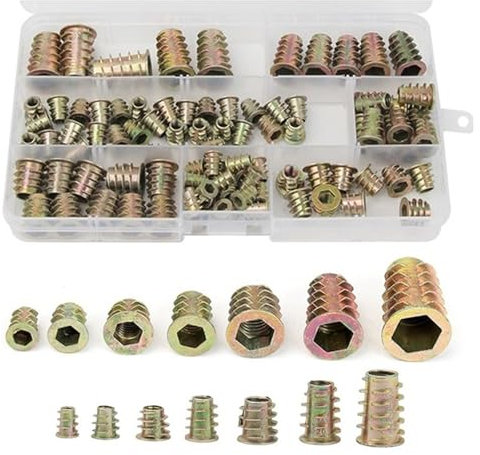 Insert Fileté,100pcs Écrous Filetés,Insert Fileté Bois,M4 M5 M6 M8 M10 Manchons à Visser,Ecrous Hexagonaux Filetés,Vis à Enfoncer en Bois,Écrous à Visser En Galvanisé,pour Insert à Bois Vis