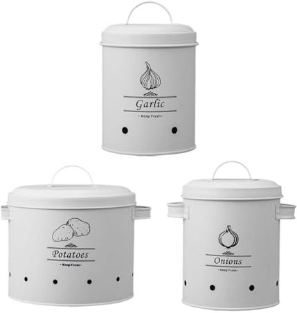 Vibhgtf Vaso per la conservazione 'aglio, vaso da cucina bianco Potato Fresh Keeper contenitore per patate e cipolle, contenitore rustico per patate, cipolle, carote e