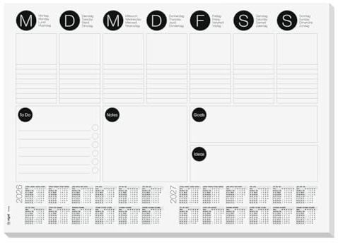 SIGEL H6506 Paper desk pad- weekly planner - grey - A3-2026/2027 - DE/EN/FR/NL - 30 sheets - FSC-certified