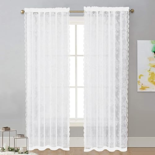 WANDGU - Tende trasparenti (2 pezzi, 2 tende ricamate con occhielli, con passamaneria decorativa, ricamate, con occhielli per soggiorno, terrazzo, camera da letto (1,5 x 2 m)