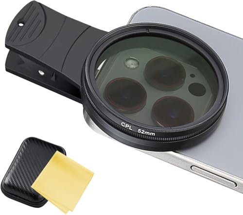 Filtro CPL universal de 52 mm, filtro de cámara, juego de filtros para teléfono móvil, para iPhone, Samsung y otros smartphones, reduce el deslumbramiento, colores intensos