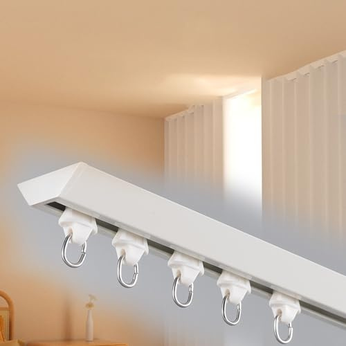 Metal Ceiling Curtain Track Room Divider - 6.5m (21.3ft) for Bedroom & Kitchen, Quiet Trapezoidal Slider Rail System with Brackets, White Color, Space-Saving Solution